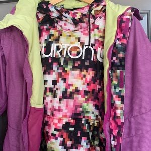 Burton snowboarding jacket/hoodie digital print. Some wear & tear lots of life